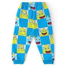 Babyhug Single Jersey Cotton Knit Full Sleeves Night Suit With Monster Print - Blue