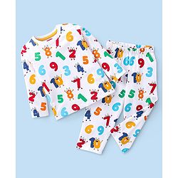Babyhug Cotton Knit Full Sleeves Night Suit With Numbers Print - White