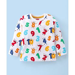 Babyhug Cotton Knit Full Sleeves Night Suit With Numbers Print - White