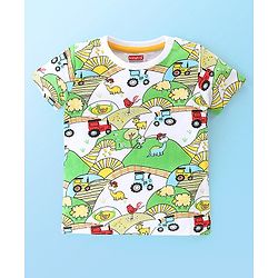 Babyhug 100% Cotton Knit Half Sleeves T-Shirt Animal & Vehicle Print - Multicolor