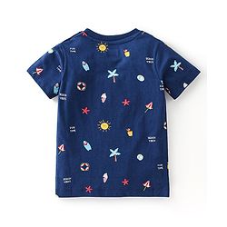 Babyhug 100% Cotton Knit Half Sleeves T-Shirts With Stripe & Beach Theme Graphics Pack of 3 - Multicolor