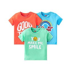 Babyhug Cotton Knit Half Sleeves T-Shirts Text Graphic Print Pack of 3 - Blue & Red