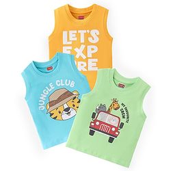 Babyhug 100% Cotton Knit Sleeveless T-Shirts with Text & Animal Graphics Pack of 3 - Multicolor