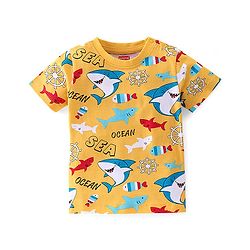 Babyhug Cotton Knit Half Sleeves T-Shirts Shark Graphic Print Pack of 3 - Red & Blue