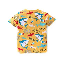 Babyhug Cotton Knit Half Sleeves T-Shirts Shark Graphic Print Pack of 3 - Red & Blue