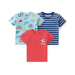 Babyhug Cotton Half Sleeves T-Shirts With Football Graphics Pack of 3 - Multicolor
