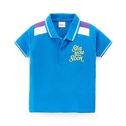 Babyhug Cotton Knit Half Sleeves Polo  T-Shirt with Text  Graphics- Blue