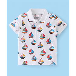 Babyhug Cotton Knit  Half Sleeves Ships Printed Polo T-Shirt - White