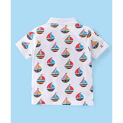 Babyhug Cotton Knit  Half Sleeves Ships Printed Polo T-Shirt - White