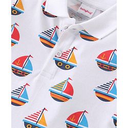 Babyhug Cotton Knit  Half Sleeves Ships Printed Polo T-Shirt - White
