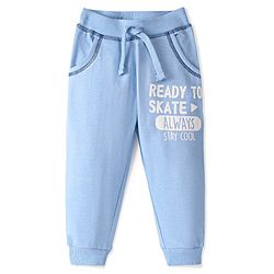 Babyhug Cotton Looper Knit Full Length Lounge Pant Text Print - Blue