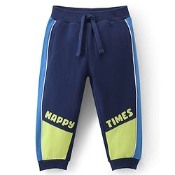 Babyhug Cotton Looper Knit Full Length Lounge Pant Text Print - Navy Blue