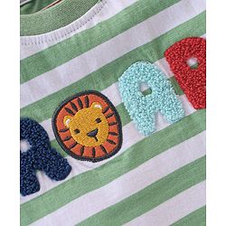 Babyhug 100% Cotton Knit Single Jersey Half Sleeves T-Shirt & Shorts With Text & Lion Embroidery - Green & Beige