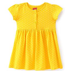 Babyhug Cotton Jersey Knit Half Sleeves Frock Floral Print Pack Of 2 - Yellow & Blue