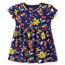 Babyhug Cotton Jersey Knit Half Sleeves Frock Floral Print Pack Of 2 - Yellow & Blue