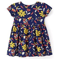 Babyhug Cotton Jersey Knit Half Sleeves Frock Floral Print Pack Of 2 - Yellow & Blue