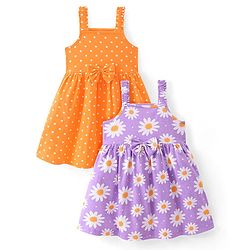 Babyhug Cotton Jersey Knit Half Sleeves Frock Floral Print Pack Of 2 - Yellow & Blue