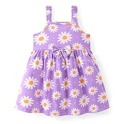 Babyhug Cotton Jersey Knit Half Sleeves Frock Floral Print Pack Of 2 - Yellow & Blue