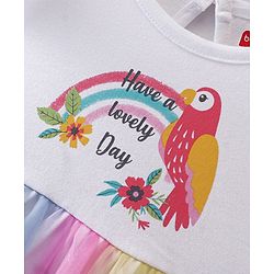Babyhug Cotton Jersey Frill Sleeves Bird Print Frock with Mesh Detailing - Multicolour