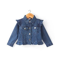 Babyhug Woven Sleeveless Frock with Denim Jacket Heart Print - Multicolour