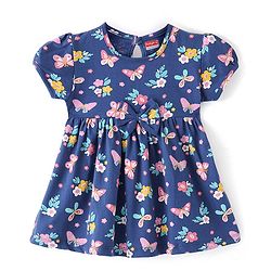 Babyhug 100% Cotton Jersey Knit Half Sleeves Frock With Floral Print Pack Of 2 - Multicolor