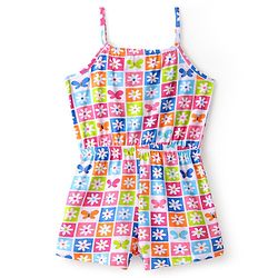 Babyhug Cotton Knit Sleeveless Floral Printed Jumpsuit - Multicolour