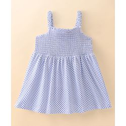 Babyhug Cotton Jersey Shoulder Strap Frock With Bow Floral Print - White
