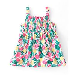 Babyhug Cotton Jersey Singet Sleeves Frock Tropical Theme Print - Multicolor