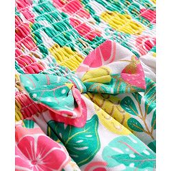 Babyhug Cotton Jersey Singet Sleeves Frock Tropical Theme Print - Multicolor