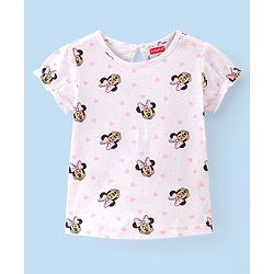 Babyhug 100% Cotton Knit Dungaree Style Frock With Inner Sleeves Inner T-Shirt Mickey Mouse Print & Embroidery -Pink & White