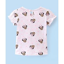 Babyhug 100% Cotton Knit Dungaree Style Frock With Inner Sleeves Inner T-Shirt Mickey Mouse Print & Embroidery -Pink & White