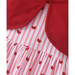 Babyhug 100% Cotton Knit Strap Shoulder Striped Frock with Shrug - Pink & Red