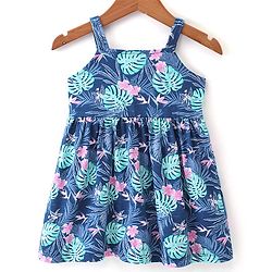 Babyhug 100% Cotton Knit Strap Shoulder Floral Printed Frock with Shrug - Multucolor