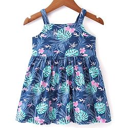 Babyhug 100% Cotton Knit Strap Shoulder Floral Printed Frock with Shrug - Multucolor