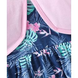 Babyhug 100% Cotton Knit Strap Shoulder Floral Printed Frock with Shrug - Multucolor