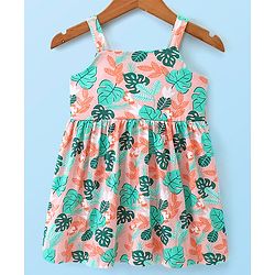 Babyhug 100% Cotton Knit Strap Shoulder Frock & Half Sleeves Shrug with Tropical Print - White & Green