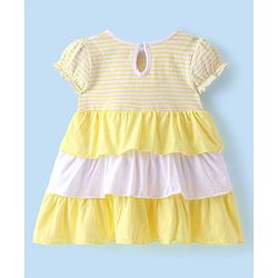 Babyhug 100% Cotton Jersey Knit Half Sleeves Flower Applique Striped Frock with Bloomer- Yellow