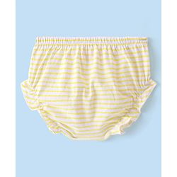 Babyhug 100% Cotton Jersey Knit Half Sleeves Flower Applique Striped Frock with Bloomer- Yellow