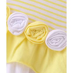 Babyhug 100% Cotton Jersey Knit Half Sleeves Flower Applique Striped Frock with Bloomer- Yellow