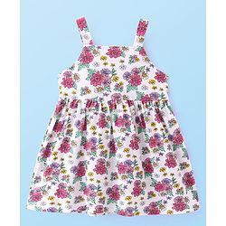 Babyhug 100% Cotton Knit Strap Shoulder Frock & Half Sleeves Shrug with Floral Print - Multicolor