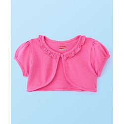 Babyhug 100% Cotton Knit Strap Shoulder Frock & Half Sleeves Shrug with Floral Print - Multicolor