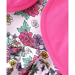 Babyhug 100% Cotton Knit Strap Shoulder Frock & Half Sleeves Shrug with Floral Print - Multicolor