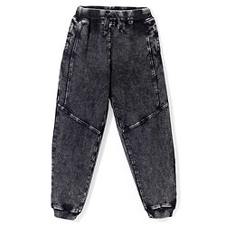 Babyhug Cotton Looper Knit Full Length Jogger Pant Cut & Sew Design Solid Colour   - Black