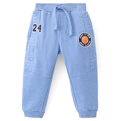 Babyhug Cotton Looper Knit Full Length Lounge  Pant Number Embroidery - Blue