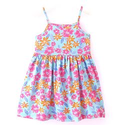 Babyhug Cotton Jersey Knit Frock with Cap Sleeves  Inner T-Shirt Floral Print - Multicolor