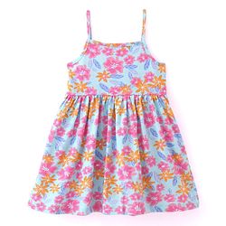 Babyhug Cotton Jersey Knit Frock with Cap Sleeves  Inner T-Shirt Floral Print - Multicolor