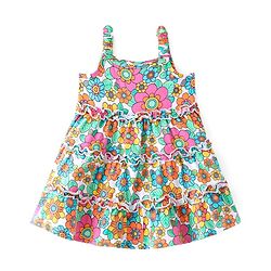 Babyhug Cotton Single Jersey Sleeveless Frock with Frill Detailing and Floral Print - Multicolour