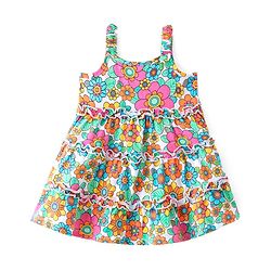Babyhug Cotton Single Jersey Sleeveless Frock with Frill Detailing and Floral Print - Multicolour