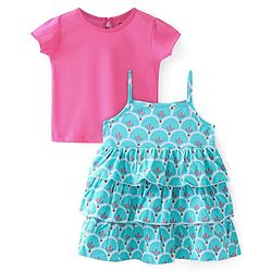 Babyhug Cotton Jersey Knit Frock with Half Sleeves  Inner T-Shirt Floral Print - Multicolor