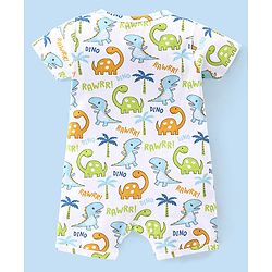 Babyhug 100% Cotton Interlock Knit Half Sleeves Romper Stripes & Dino Print Pack Of 2 - Multicolor